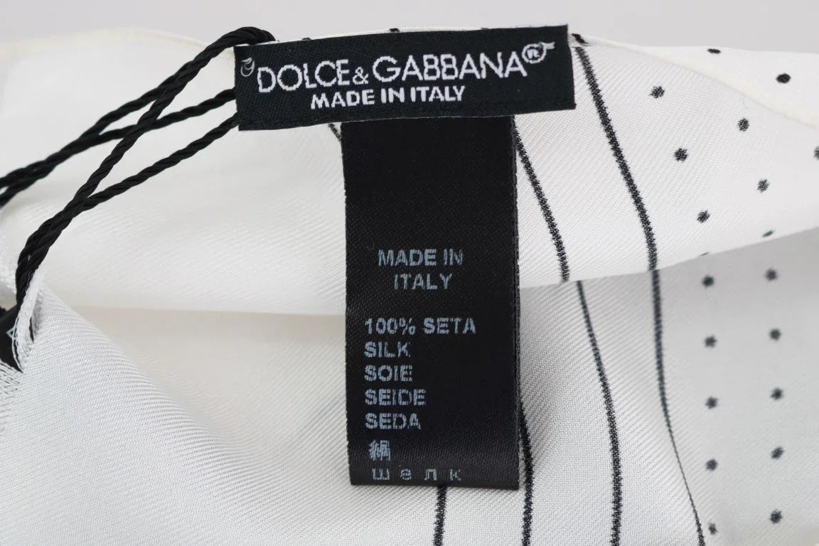 White Polka Dotted Silk Skinny Scarf by DOLCE&GABBANA