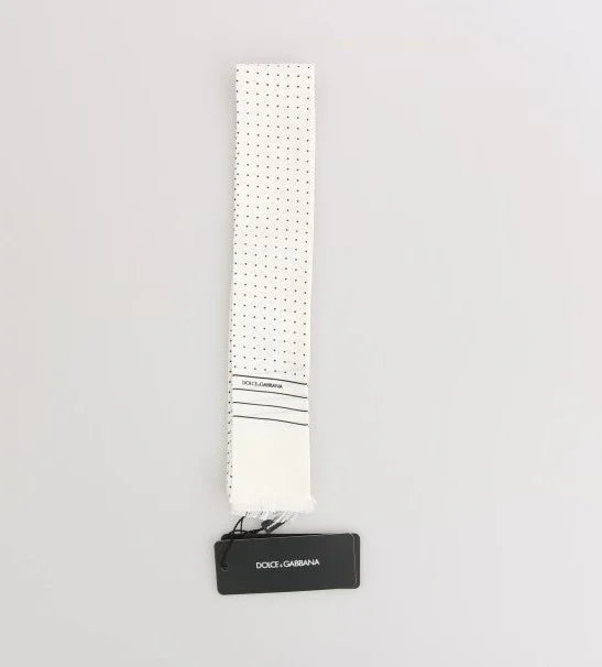 White Polka Dotted Silk Skinny Scarf by DOLCE&GABBANA