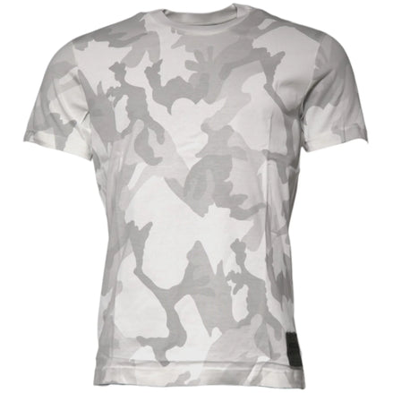 White Gray Camouflage Cotton Crew Neck T-shirt