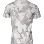 White Gray Camouflage Cotton Crew Neck T-shirt