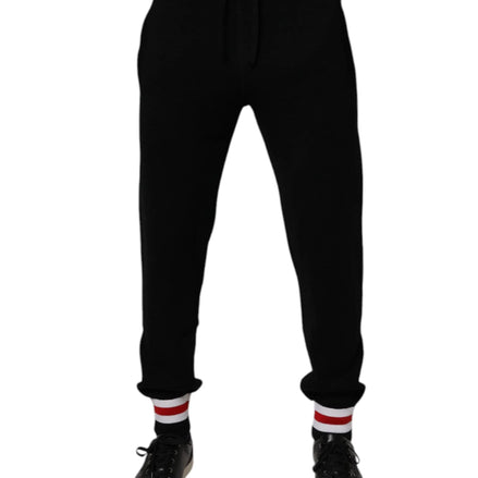 Black Wool Mid Waist Jogger Sweatpants Pants