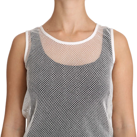 White Net  Transparent Sleeveless Tank Top