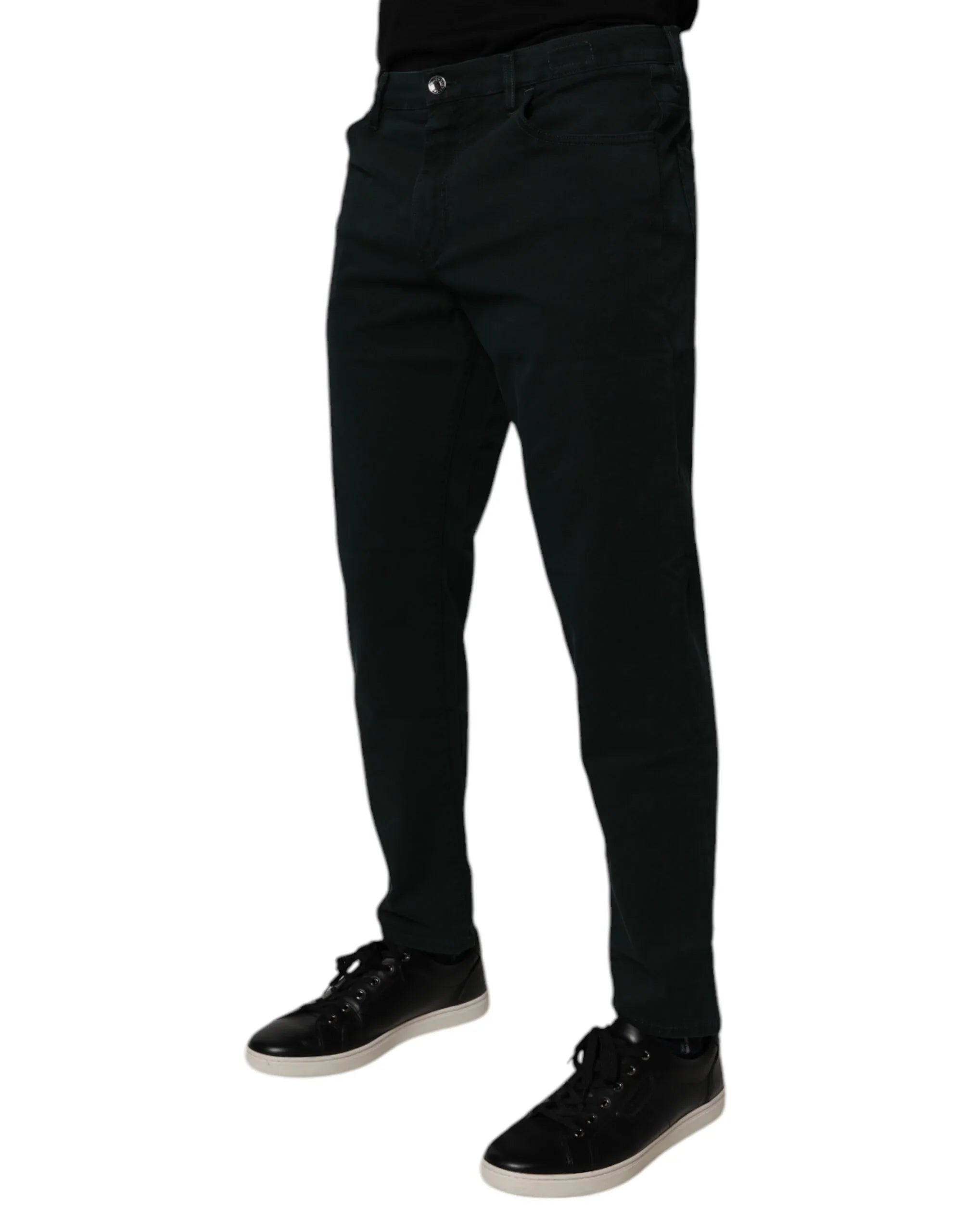 Dark Green Cotton Loose Men Denim Jeans