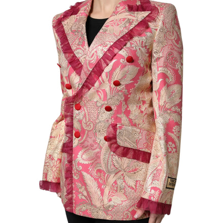 Pink Gold Jacquard Nylon Coat Blazer Jacket