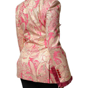 Pink Gold Jacquard Nylon Coat Blazer Jacket
