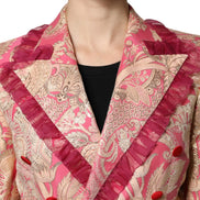 Pink Gold Jacquard Nylon Coat Blazer Jacket
