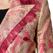 Pink Gold Jacquard Nylon Coat Blazer Jacket