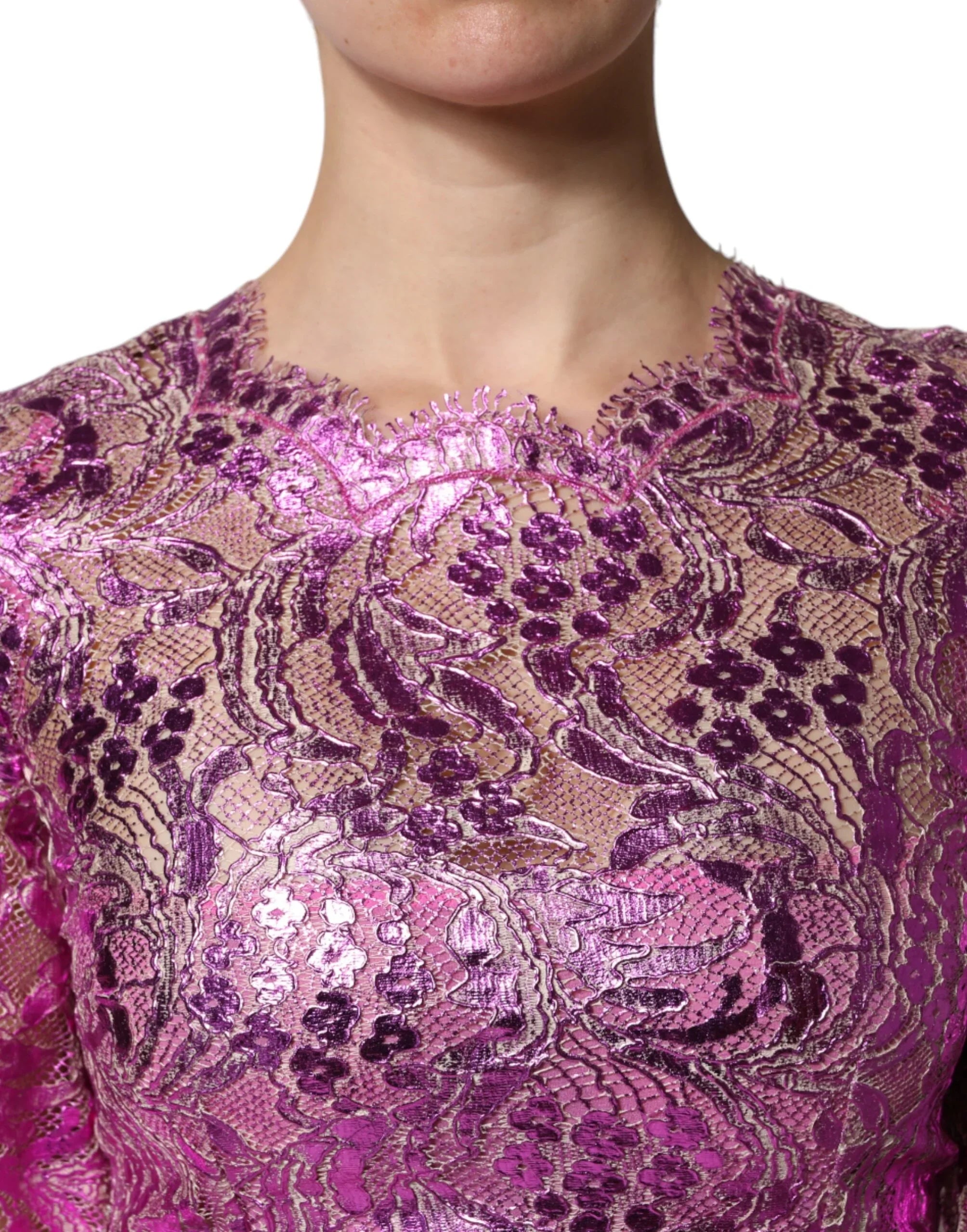 Metallic Fuchsia Floral Sheath Mini Dress