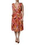 Multicolor Floral Silk V-neck Chiffon Dress