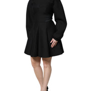 Black Cotton Long Sleeves A-line Mini Dress