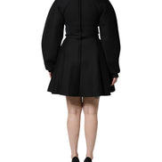 Black Cotton Long Sleeves A-line Mini Dress