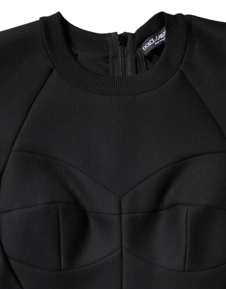 Black Cotton Long Sleeves A-line Mini Dress