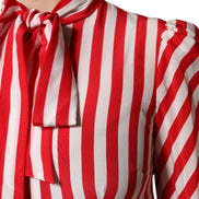 White Red Stripes Long Sleeves Midi Dress