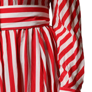 White Red Stripes Long Sleeves Midi Dress