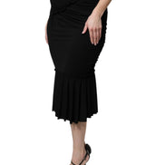 Black Mermaid Cut High Waist Midi Skirt