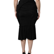 Black Mermaid Cut High Waist Midi Skirt