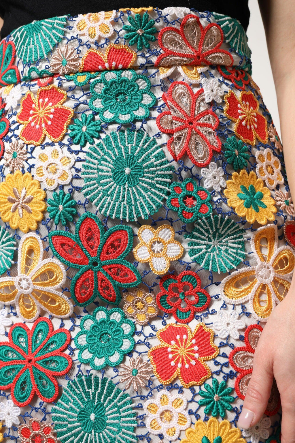 Multicolor Floral Lace High Waist Mini Skirt
