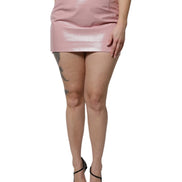 Glossy Pink Cotton High Waist Mini Skirt