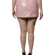 Glossy Pink Cotton High Waist Mini Skirt