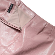 Glossy Pink Cotton High Waist Mini Skirt
