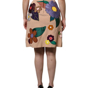 Beige Floral High Waist Pencil Cut Skirt
