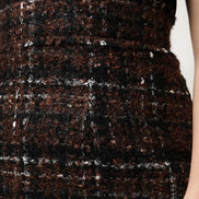 Multicolor High Waist Tartan Tweed Pencil Cut Skirt