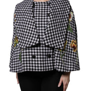 Black White Monochrome Patterned Floral Cape Jacket