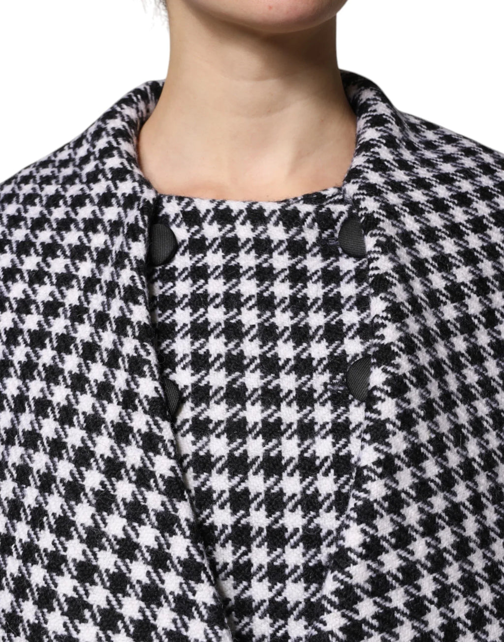 Black White Monochrome Patterned Floral Cape Jacket