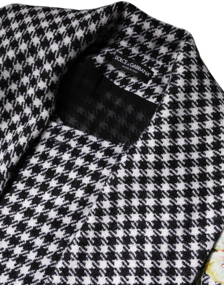 Black White Monochrome Patterned Floral Cape Jacket