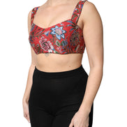 Red Floral Brocade Cropped Bustier Corset Top