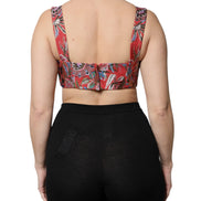 Red Floral Brocade Cropped Bustier Corset Top