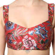 Red Floral Brocade Cropped Bustier Corset Top