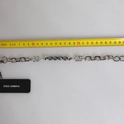 Silver Tone Chain Lobster Clasp Logo Gray Pearls Bracelet