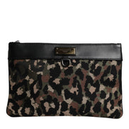 Multicolor Leopard Jacquard Print Logo Plaque Pouch Bag