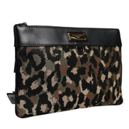Multicolor Leopard Jacquard Print Logo Plaque Pouch Bag