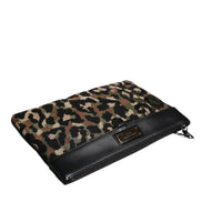Multicolor Leopard Jacquard Print Logo Plaque Pouch Bag