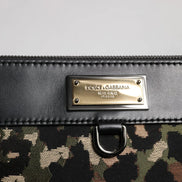 Multicolor Leopard Jacquard Print Logo Plaque Pouch Bag