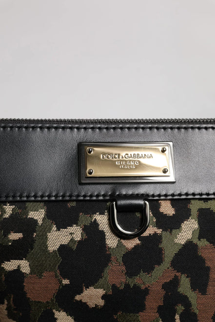 Multicolor Leopard Jacquard Print Logo Plaque Pouch Bag