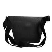 Black Calfskin Logo Plaque Belt Waist Men Fanny Pack Bag