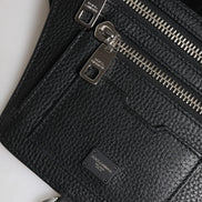 Black Calfskin Logo Plaque Belt Waist Men Fanny Pack Bag