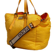 Yellow Orange Nylon Logo Plaque Hand Shoulder Duffle Bag