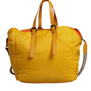 Yellow Orange Nylon Logo Plaque Hand Shoulder Duffle Bag