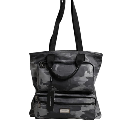 Gray Camo Cotton Multiple Compartments Tote Bag