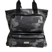 Gray Camo Cotton Multiple Compartments Tote Bag