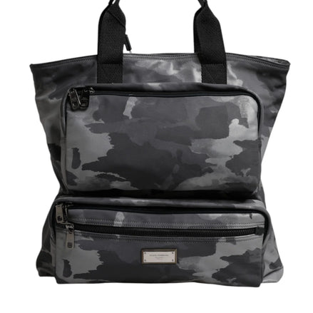 Gray Camo Cotton Multiple Compartments Tote Bag