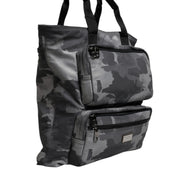 Gray Camo Cotton Multiple Compartments Tote Bag
