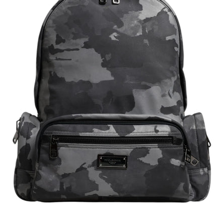 Gray Cotton Camouflage Logo Plaque Backpack Bag
