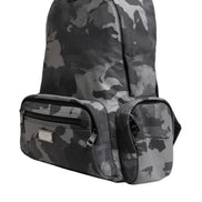 Gray Cotton Camouflage Logo Plaque Backpack Bag