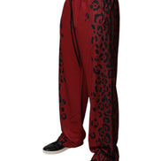 Red Leopard Print Polyester Men Jogger Pants