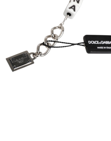 Silver Brass Chain Dice Logo Embellished Charm Bracelet